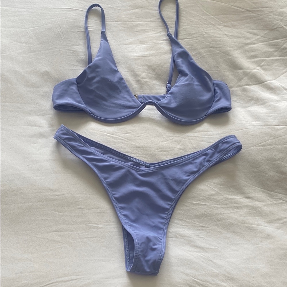 SHEIN Purple Bikini Set Triangle Top High-Cut Thong